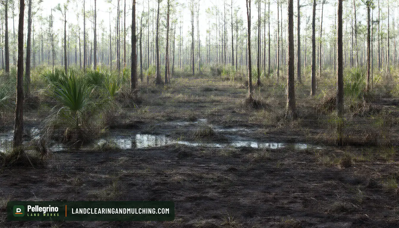 Pine flatwoods lot in Florida with shallow standing water among slash pine and saw palmetto